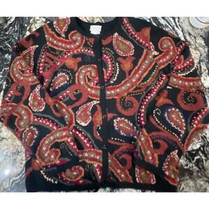 VTG Coldwater Creek Women's XXL Paisley Wool Linen Blend Cardigan Sweater 90s